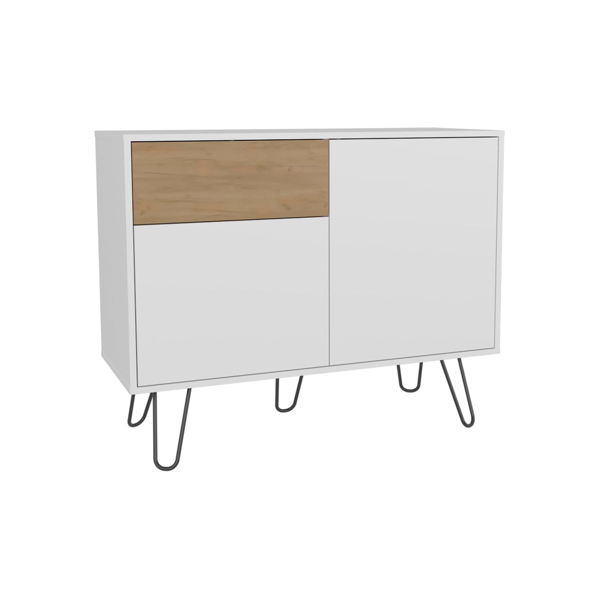 39" Wide White & Oak Console Table with 2 Cabinets, 1 Drawer, 4 Shelves Q705