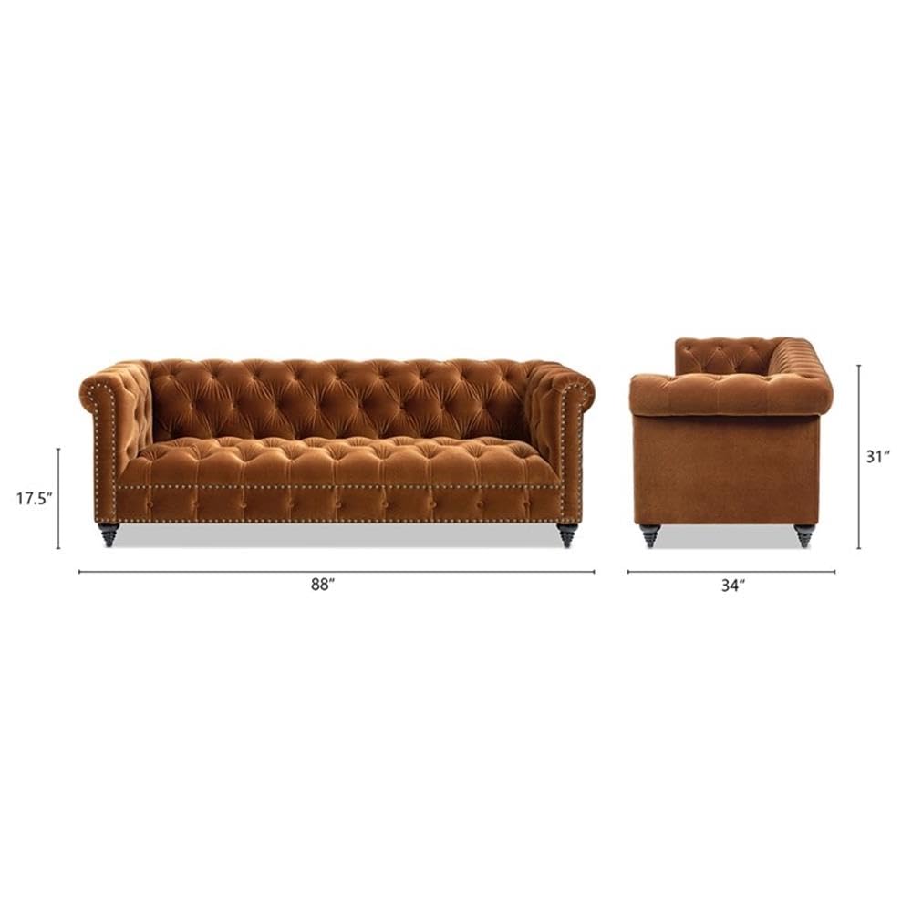 Burnt Orange Velvet Tufted Chesterfield Sofa J208