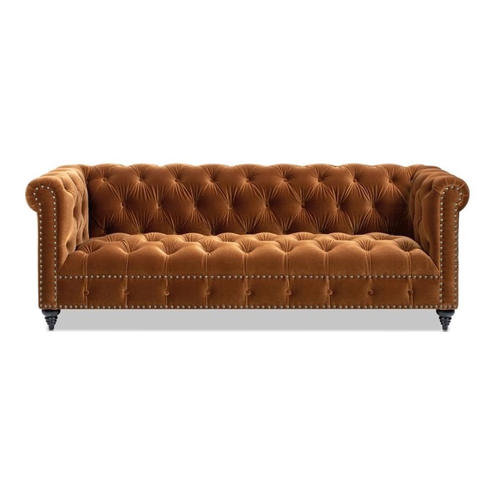 Burnt Orange Velvet Tufted Chesterfield Sofa J208