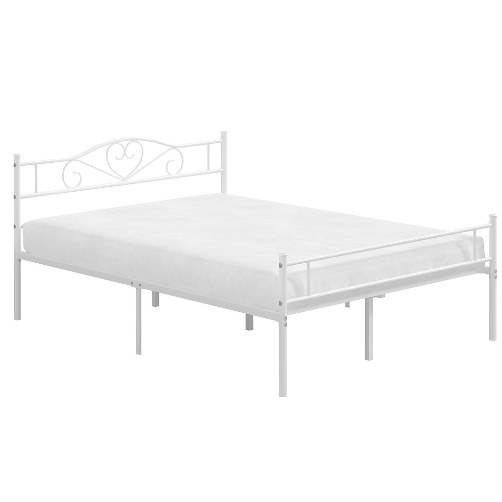 Full Size White Metal Platform Bed Frame with Headboard W992