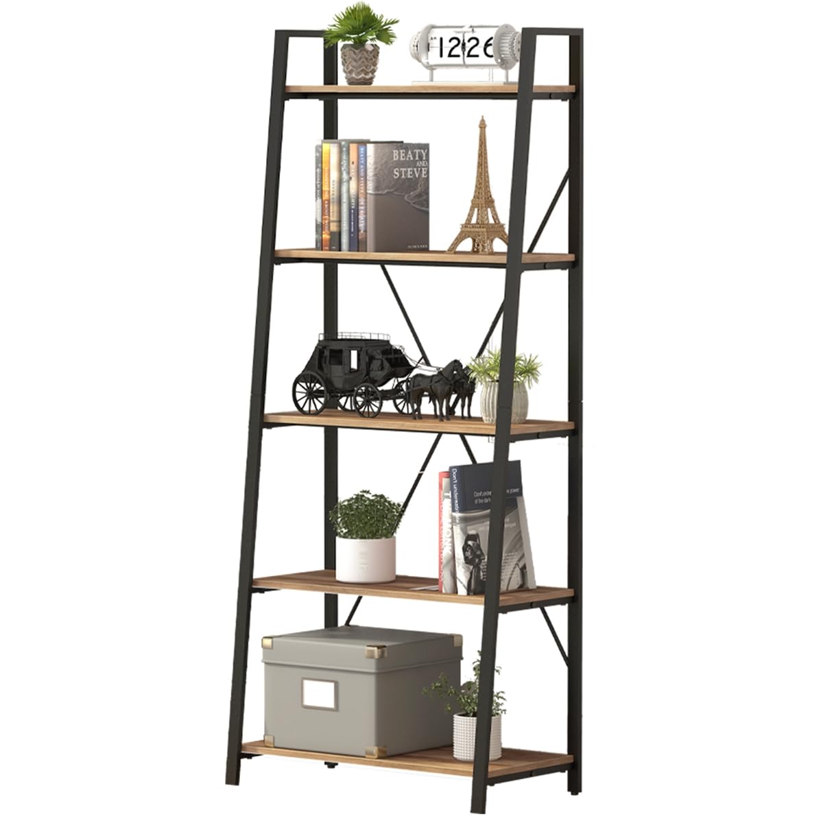 5 Tier Wood and Metal Ladder Bookshelf X378