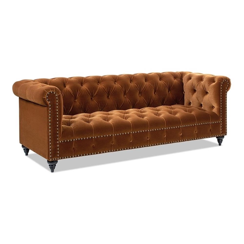 Burnt Orange Velvet Tufted Chesterfield Sofa J208