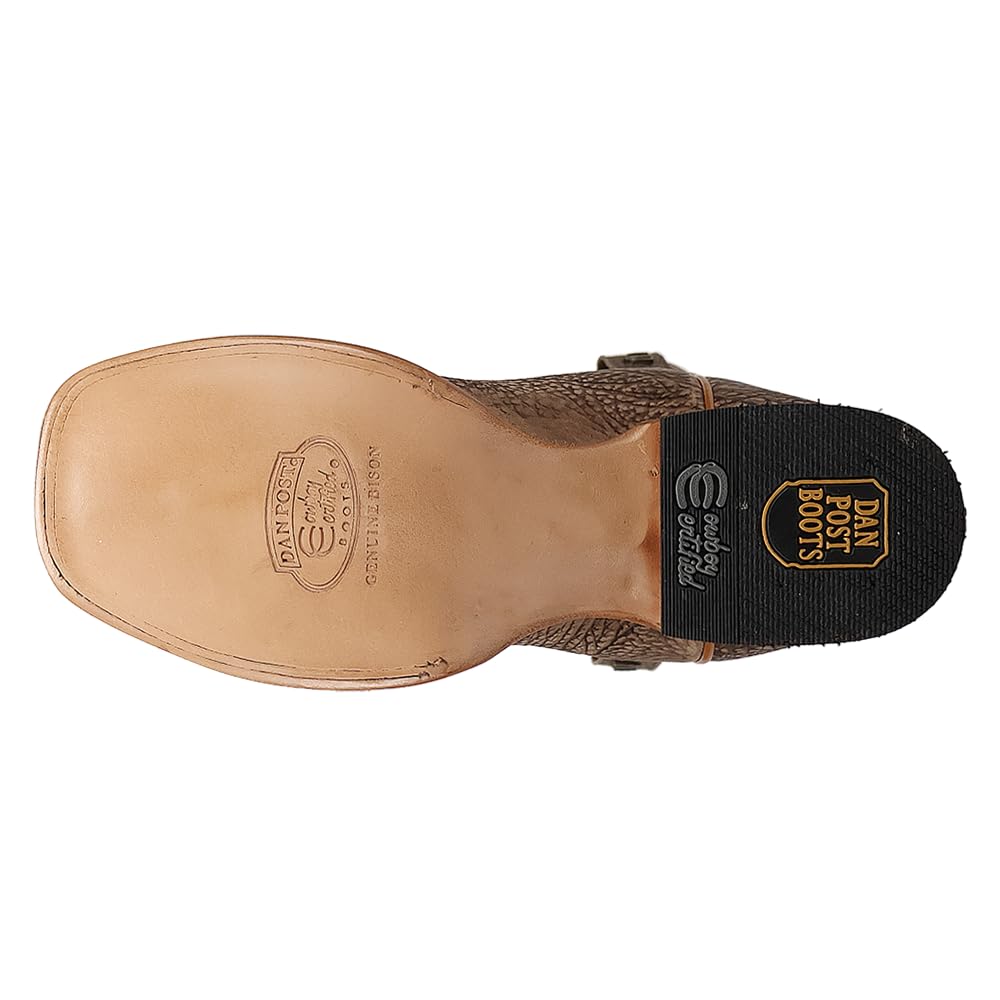 Brown Embroidered Bison Square Toe Pull On Dress Boots Y878