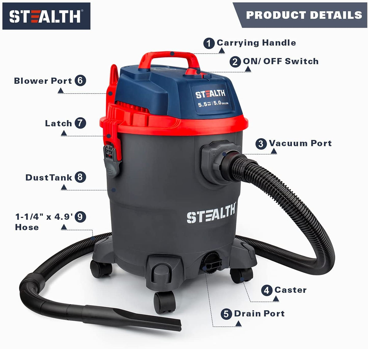 5 Gallon 5.5 Peak HP Wet/Dry Shop Vacuum with Blower Q266