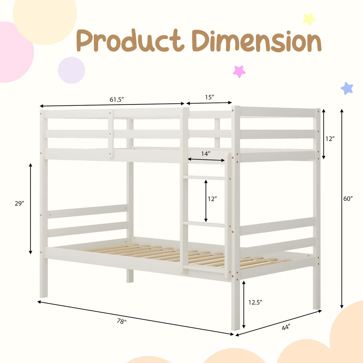Wood Twin Over Twin Bunk Bed with Ladder & Safety Guardrail E614