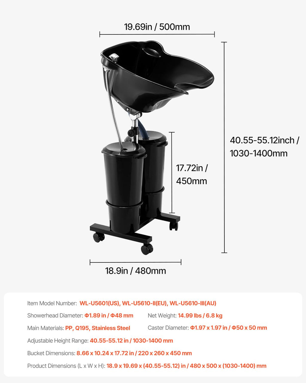 Portable Shampoo Bowl with Electric Pump, 2 Buckets, Black A679469