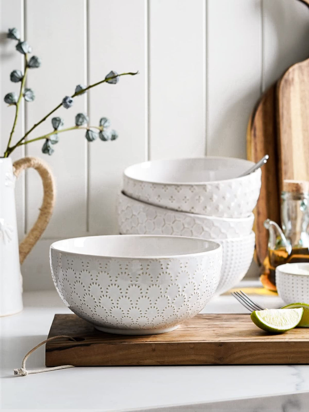 Ceramic Soup Bowl Set, 42 OZ, 7 Inch, Set of 4, Arctic White P8588