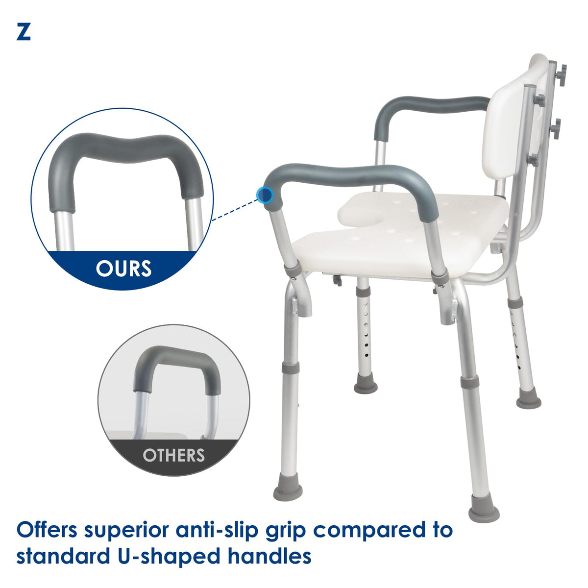 Extra Wide Padded Armrests Shower Chair, 500lbs Capacity, Aluminum I2245