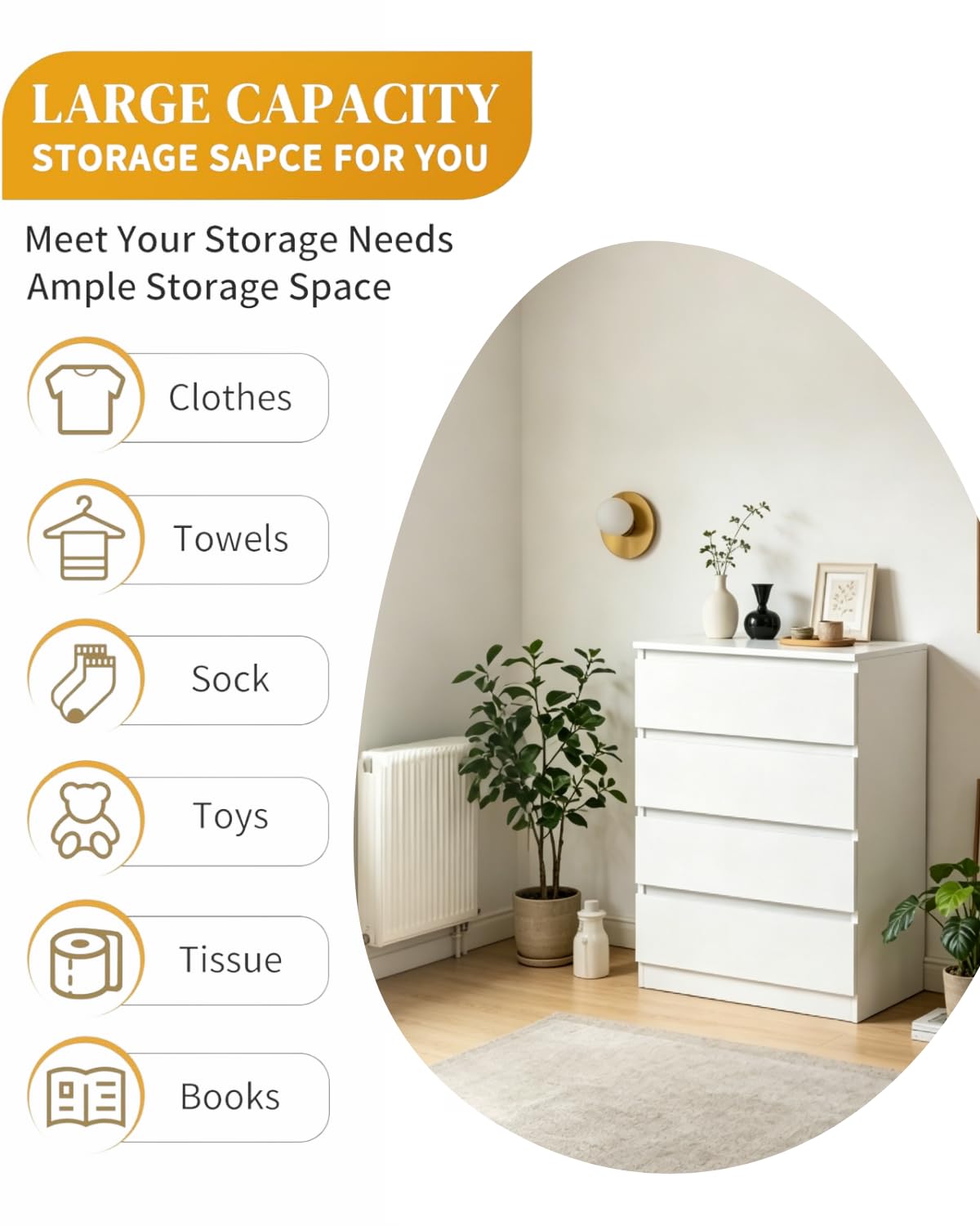 White 4 Drawer Dresser P1593