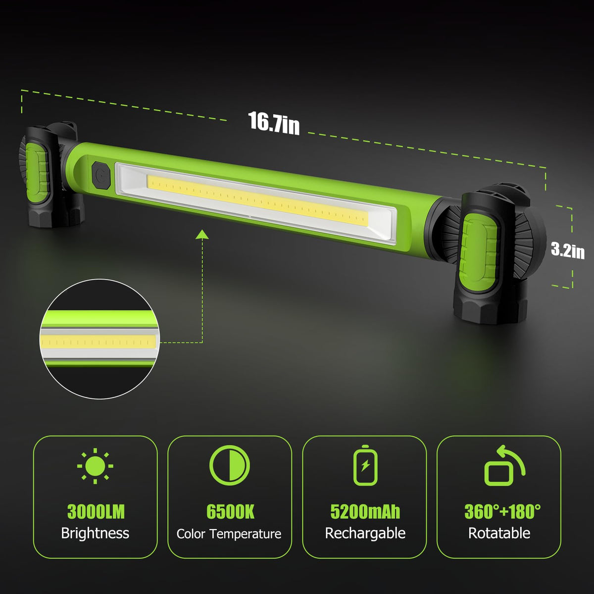 3000LM Magnetic Rechargeable LED Work Light C3963