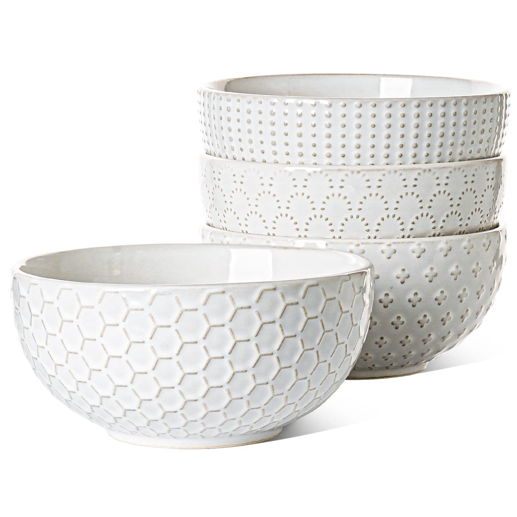 Ceramic Soup Bowl Set, 42 OZ, 7 Inch, Set of 4, Arctic White P8588
