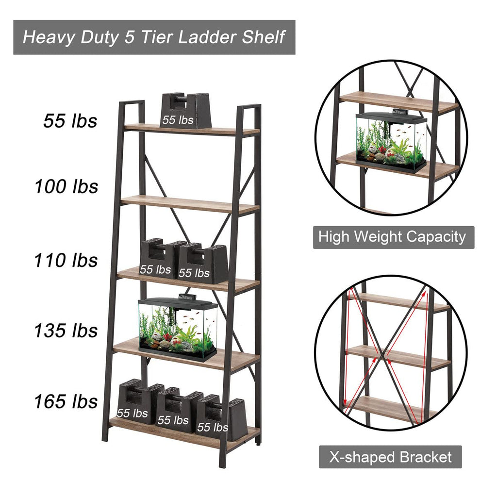 5 Tier Wood and Metal Ladder Bookshelf X378