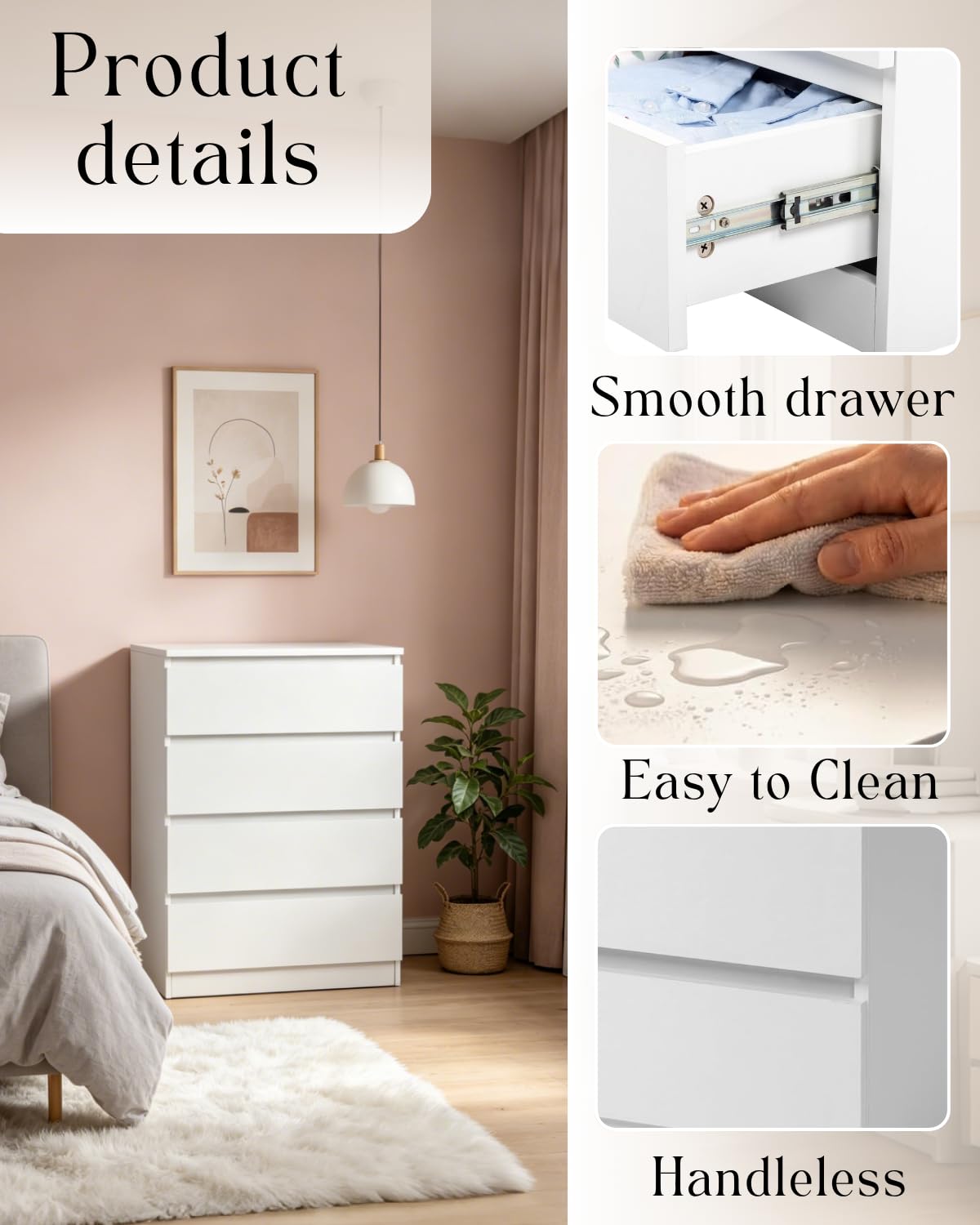 White 4 Drawer Dresser P1593