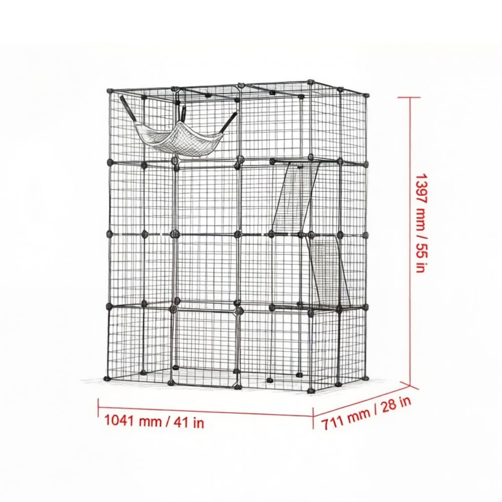 4-Tier Metal Wire Cat Cage with Hammock, Platforms & Ramps, Black U7257