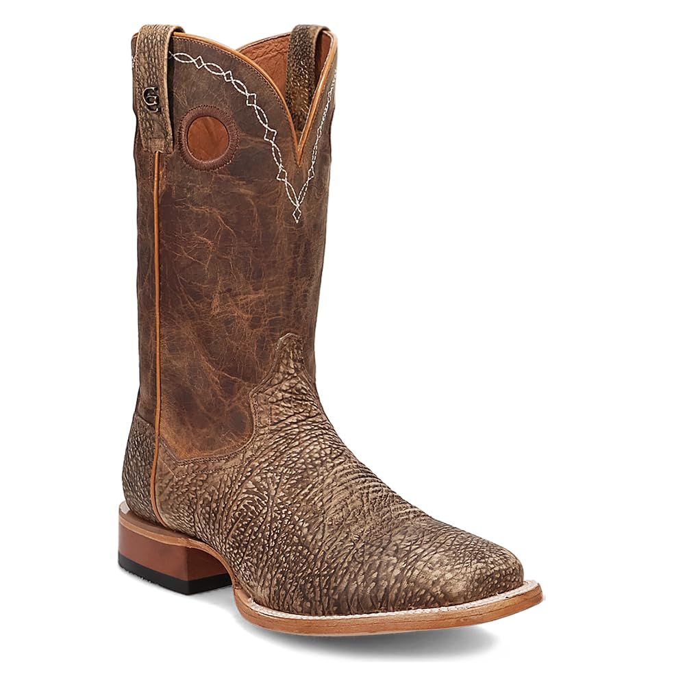 Brown Embroidered Bison Square Toe Pull On Dress Boots Y878