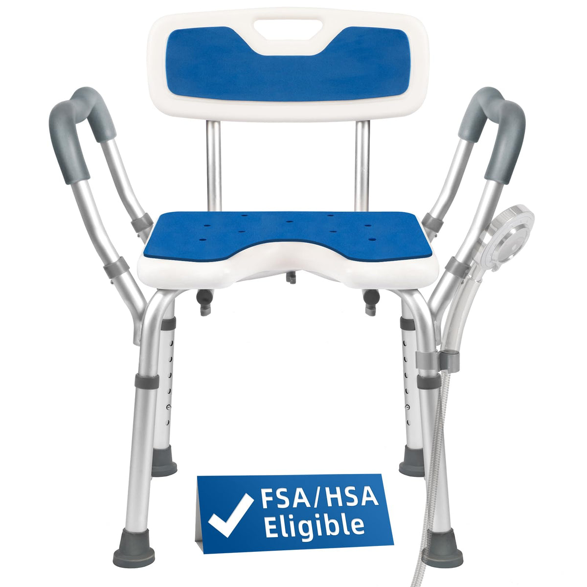 Extra Wide Padded Armrests Shower Chair, 500lbs Capacity, Aluminum I2245