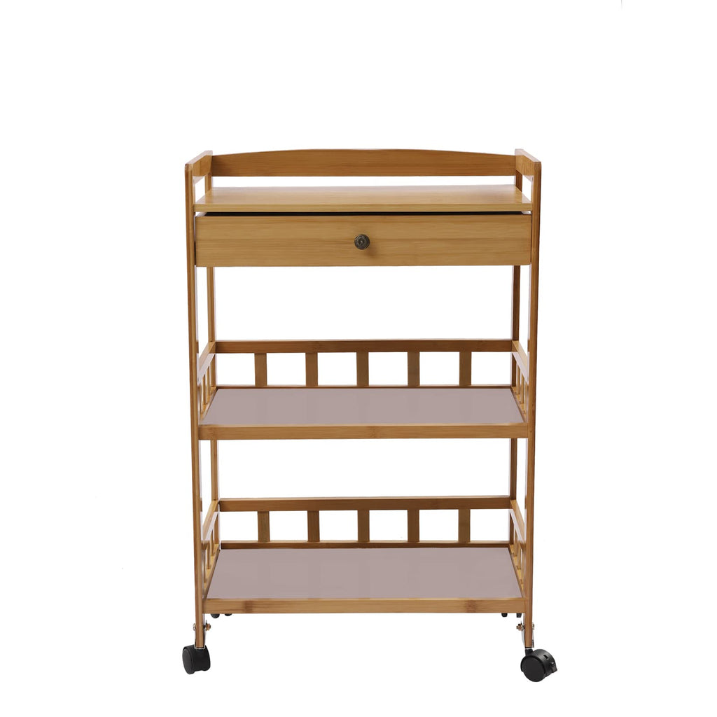 3-Tier Bamboo Rolling Kitchen Cart with Drawer N2329