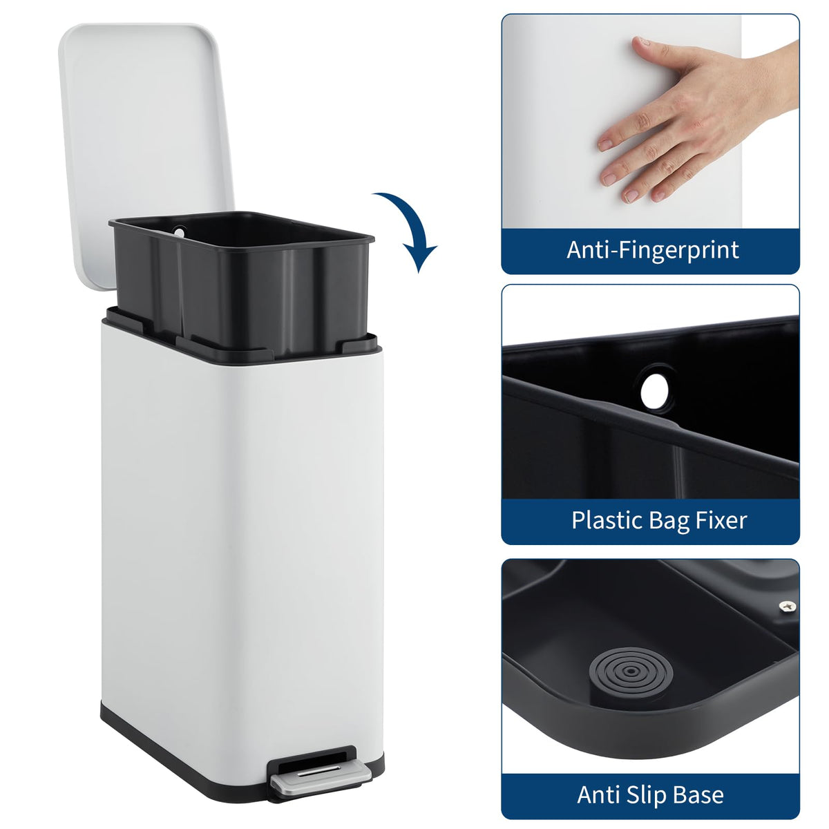 50L Stainless Steel Slim Kitchen Trash Can Y785729