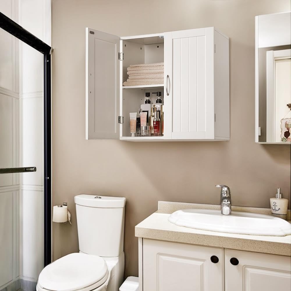 Wall Mounted White Bathroom Storage Cabinet with Doors Q62308