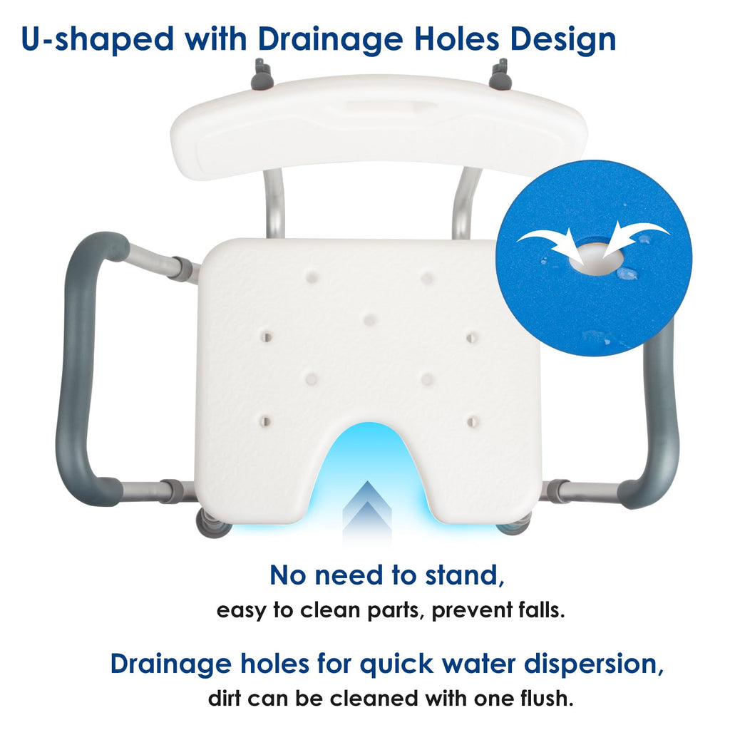 Extra Wide Padded Armrests Shower Chair, 500lbs Capacity, Aluminum I2245