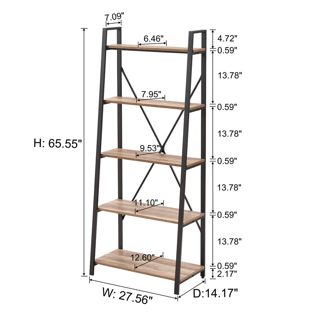 5 Tier Wood and Metal Ladder Bookshelf X378