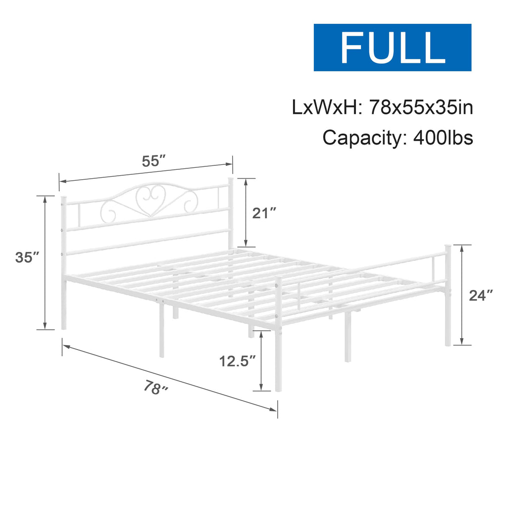 Full Size White Metal Platform Bed Frame with Headboard W992