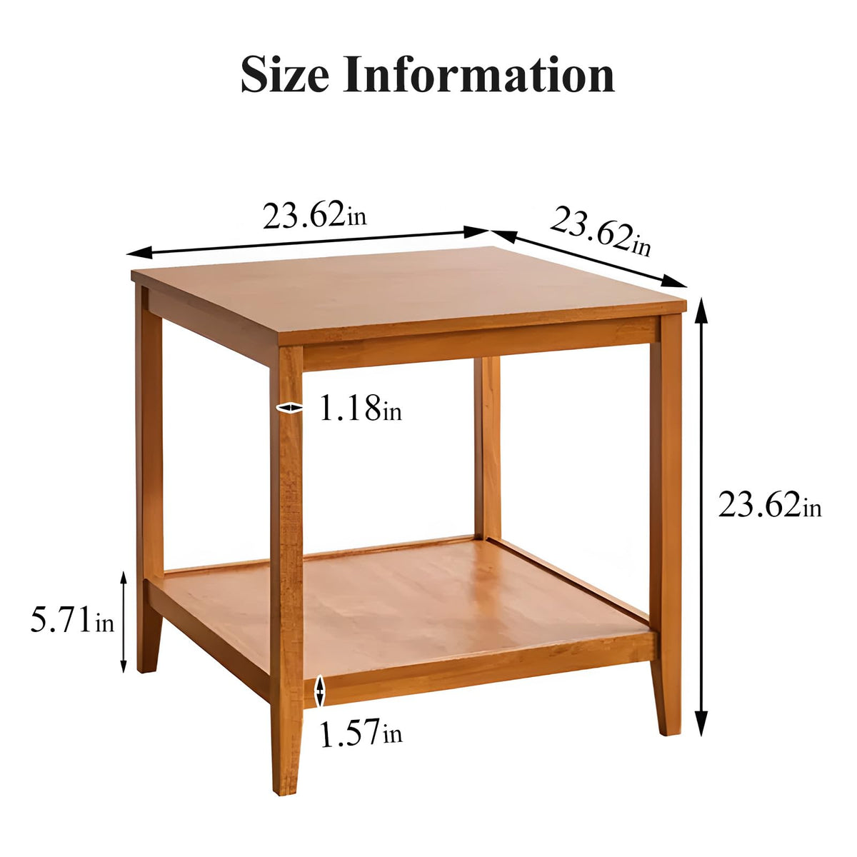 Solid Wood Square Side Table with Storage Shelf Y943575