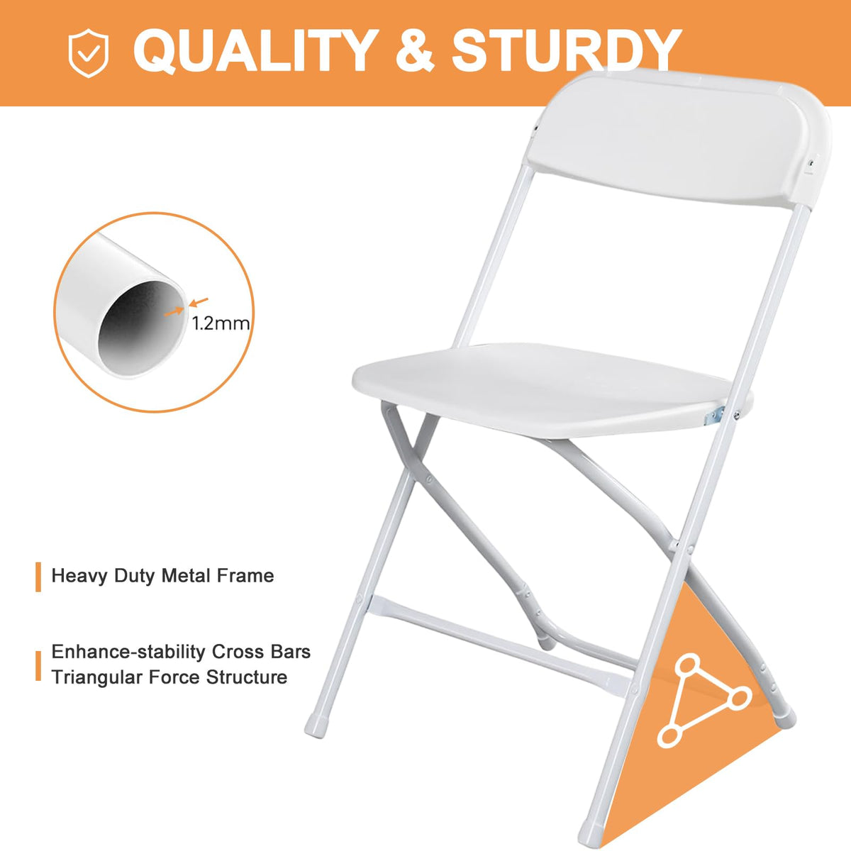 White 10 Pack Folding Chairs with Steel Frame E73078