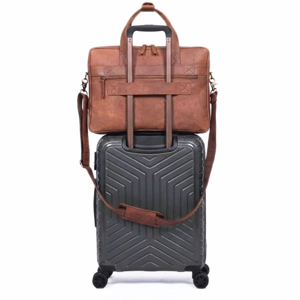 Brown 17-inch Genuine Leather Laptop Briefcase B392