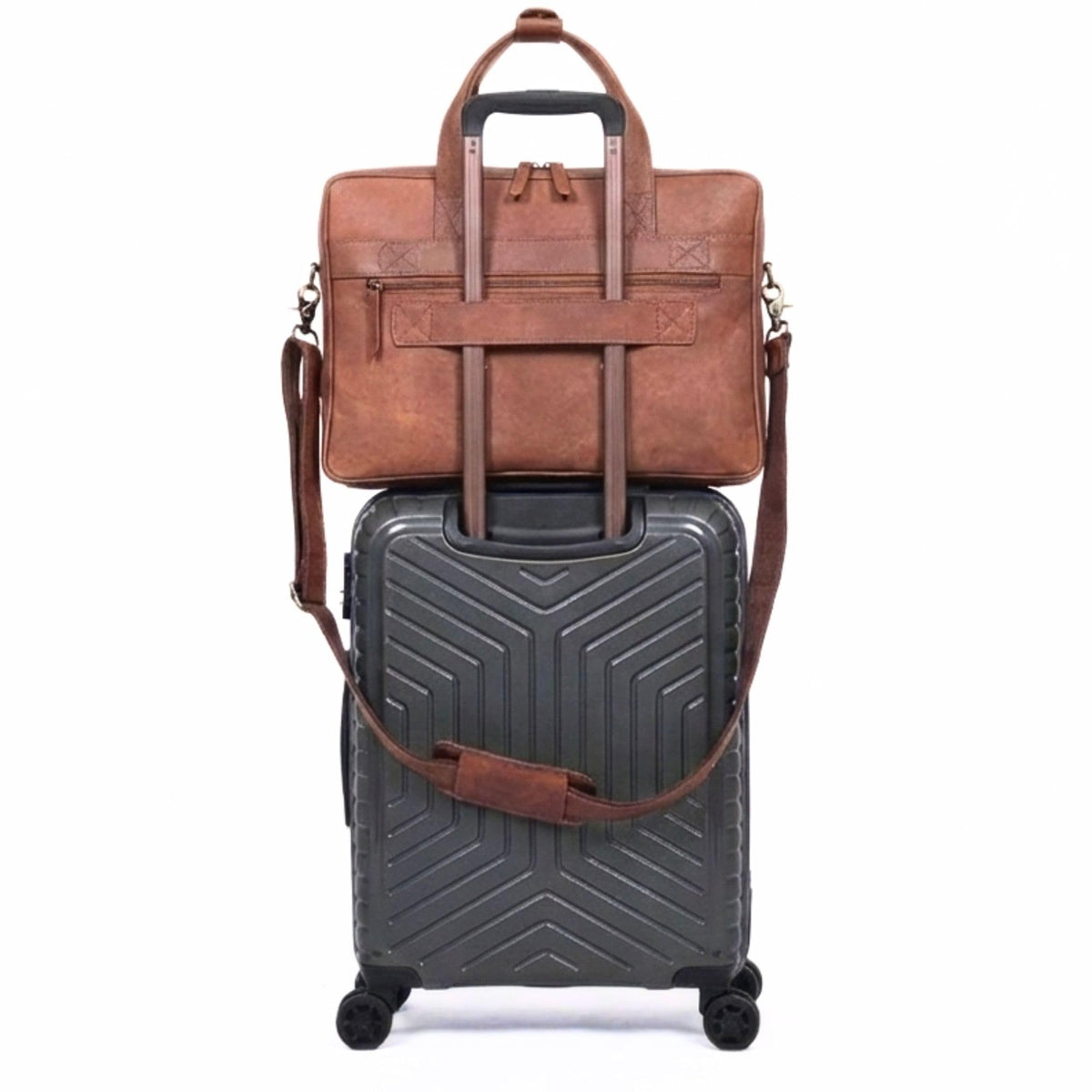 Brown 17-inch Genuine Leather Laptop Briefcase B392