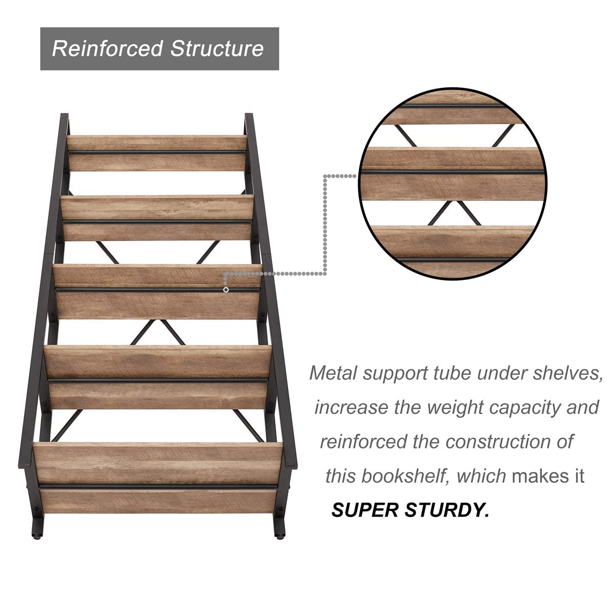 5 Tier Wood and Metal Ladder Bookshelf X378