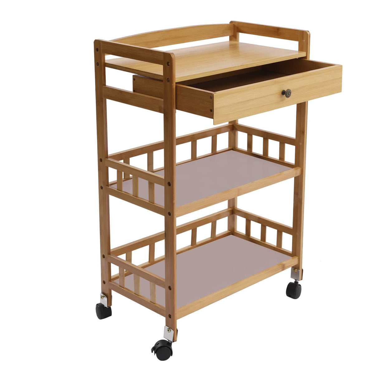 3-Tier Bamboo Rolling Kitchen Cart with Drawer N2329