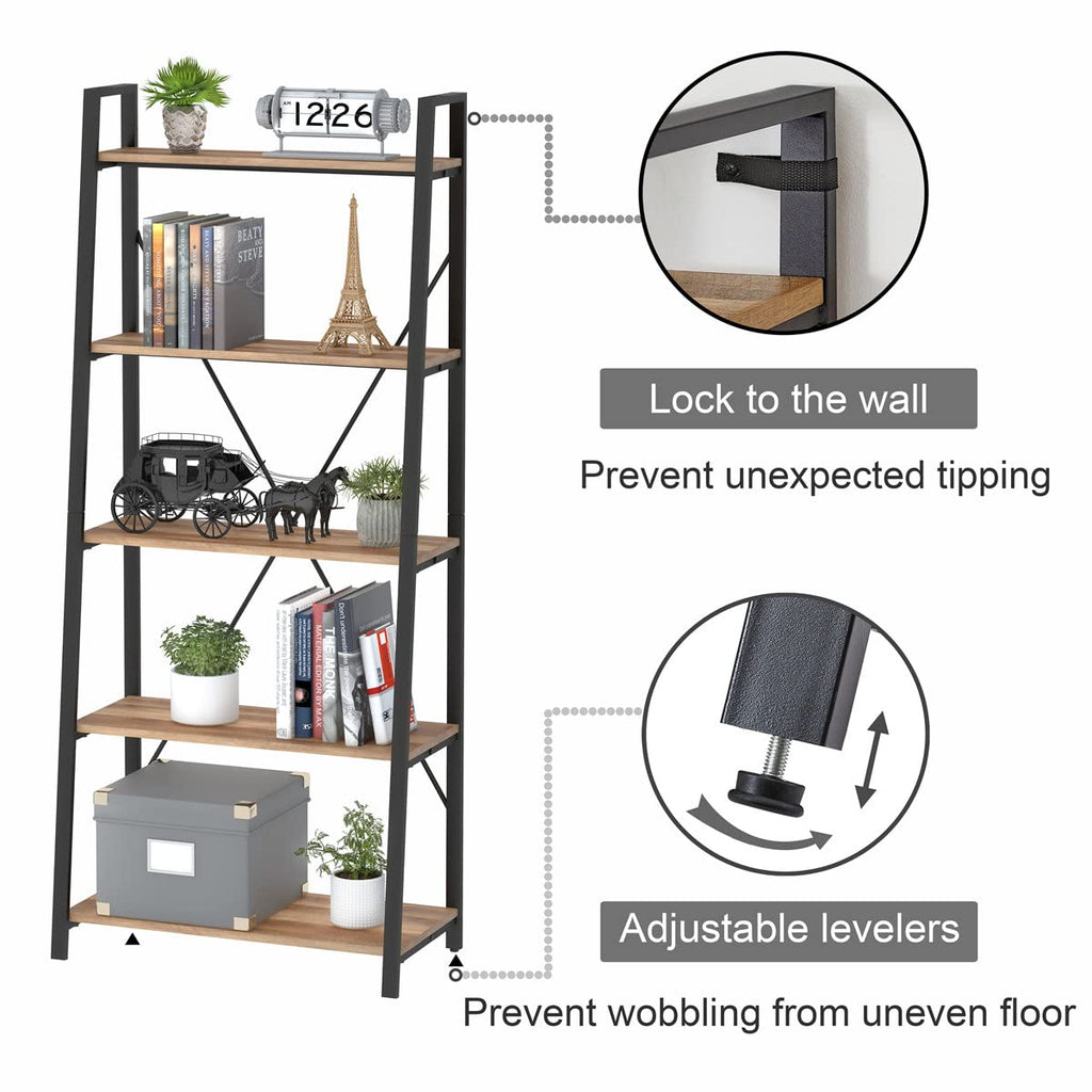 5 Tier Wood and Metal Ladder Bookshelf X378