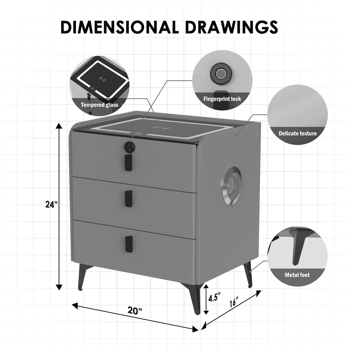 Fingerprint Lock Drawer Nightstand Y810463
