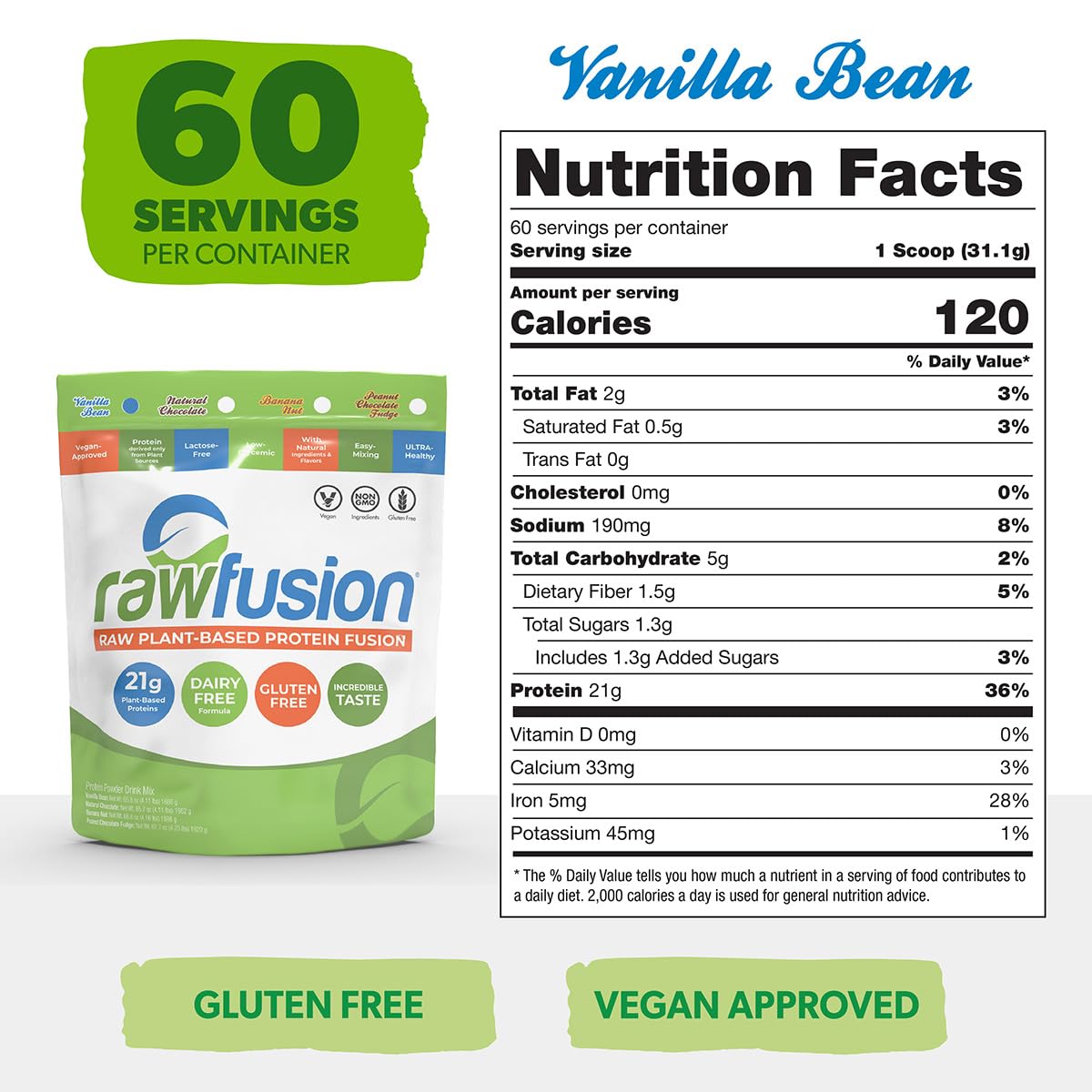Vegan Protein Powder Vanilla Bean 60 Servings F9758