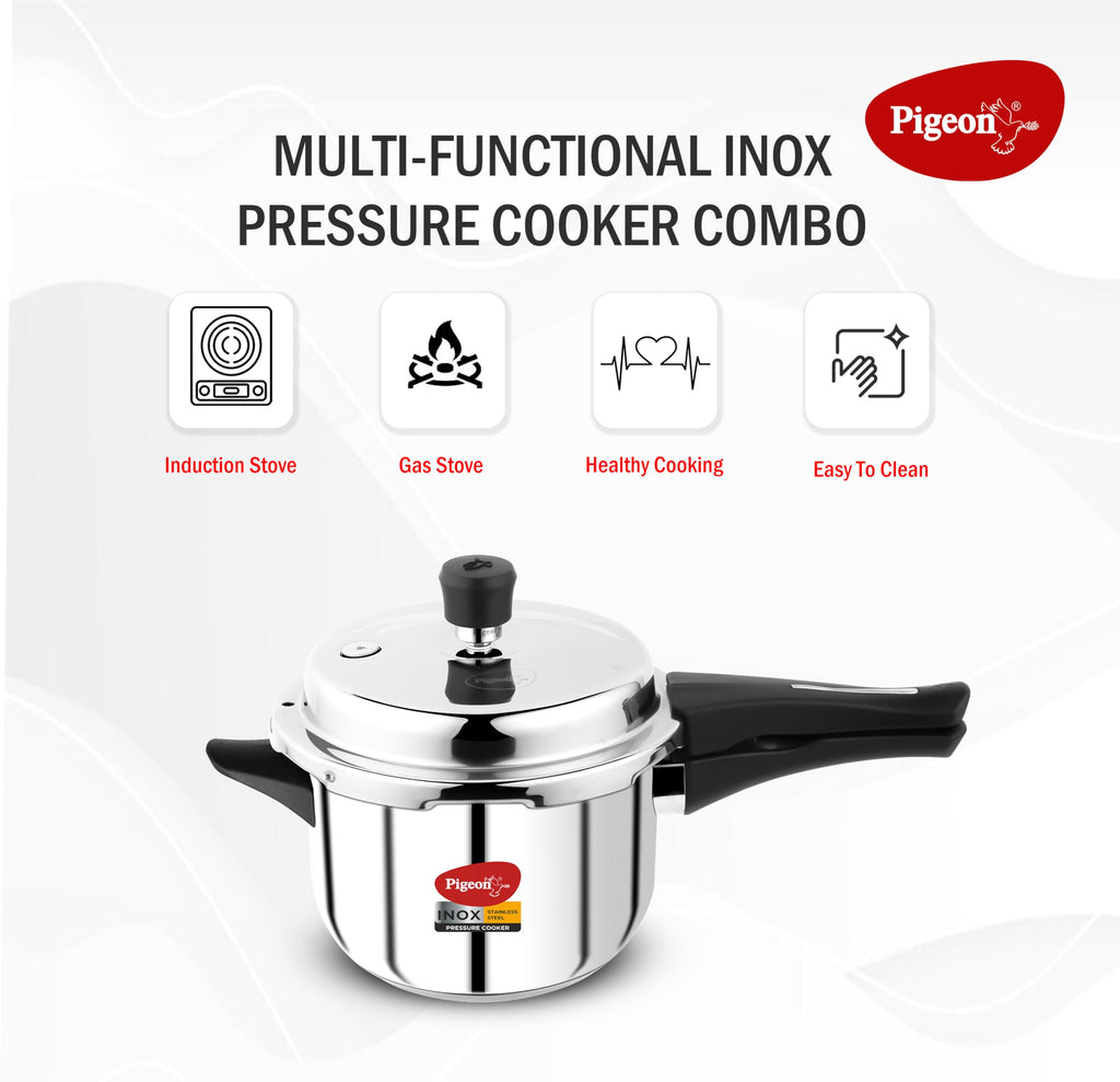 Stainless Steel Pressure Cooker Combo with Induction Base, Outer Lid 2 Liter and 3 Liter V7844
