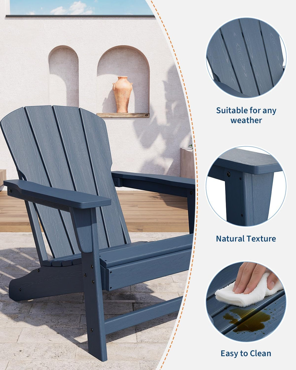 Oversize Navy Blue HDPE Plastic Adirondack Chair Z409
