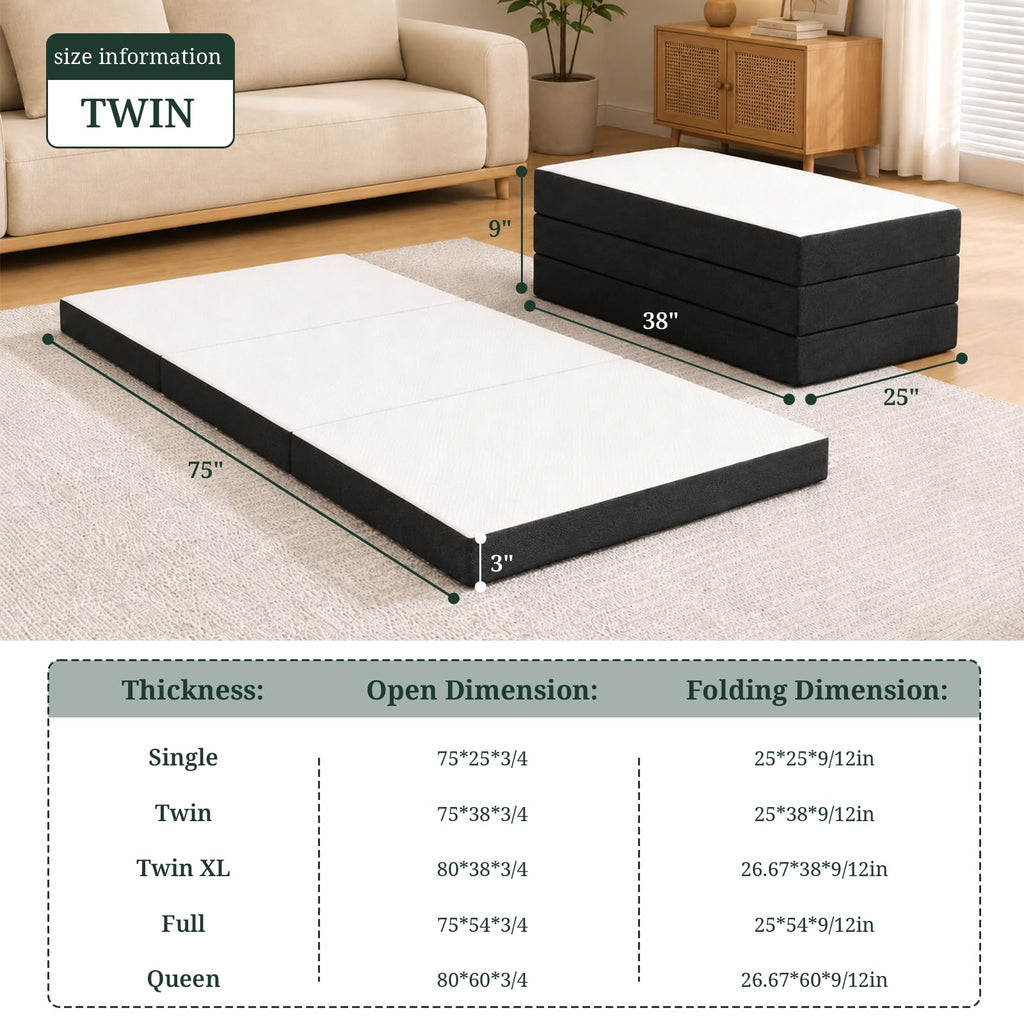 3 Inch Twin Tri-Fold Memory Foam Mattress F2876