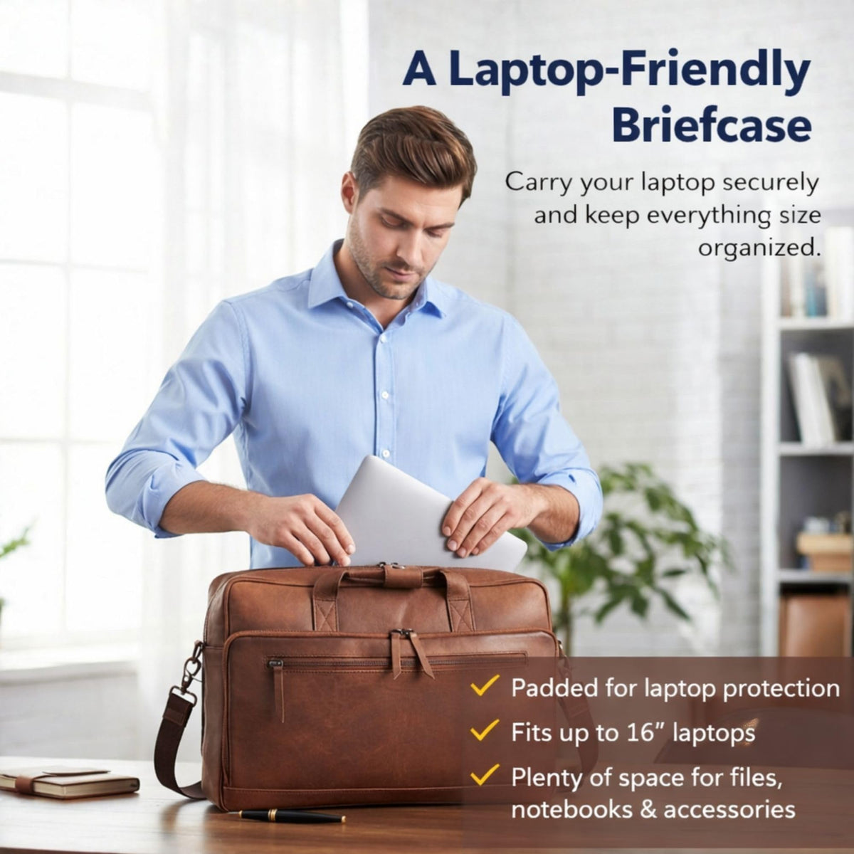 Brown 17-inch Genuine Leather Laptop Briefcase B392