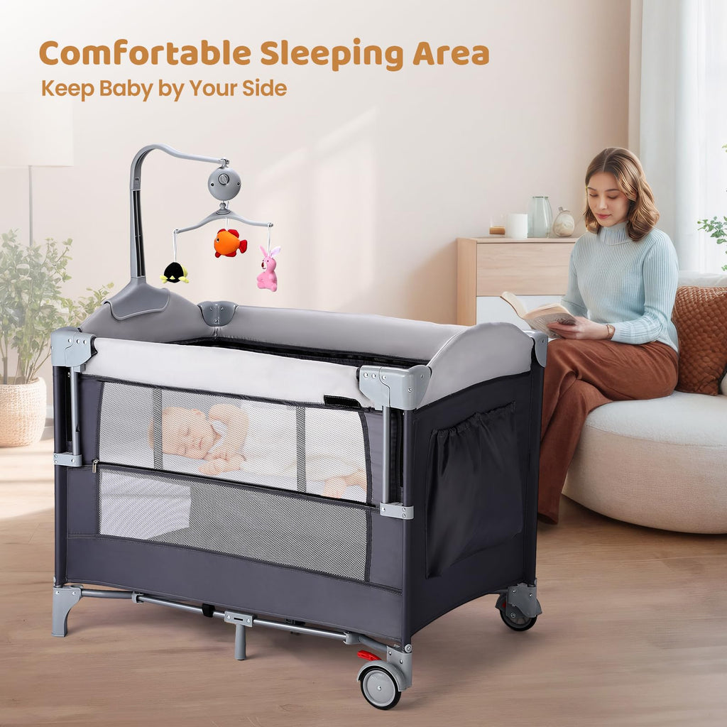 5-in-1 Portable Baby Bassinet with Changing Table and Carry Bag U29626