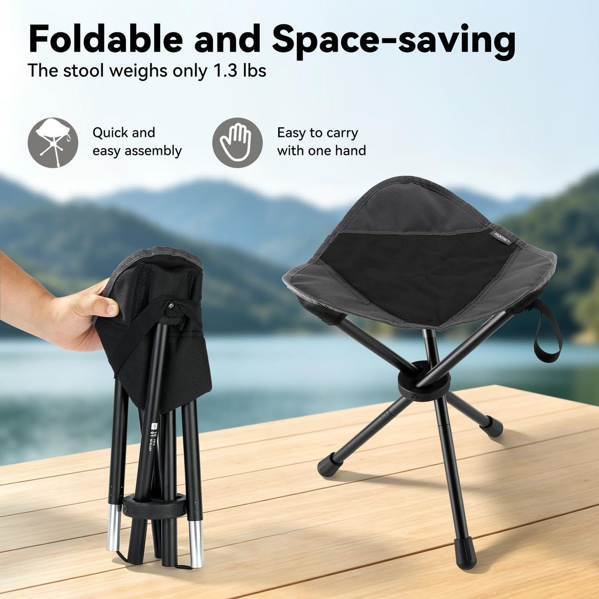 18"×14.5" Aluminum Alloy Folding Camping Stool, Black Y558681