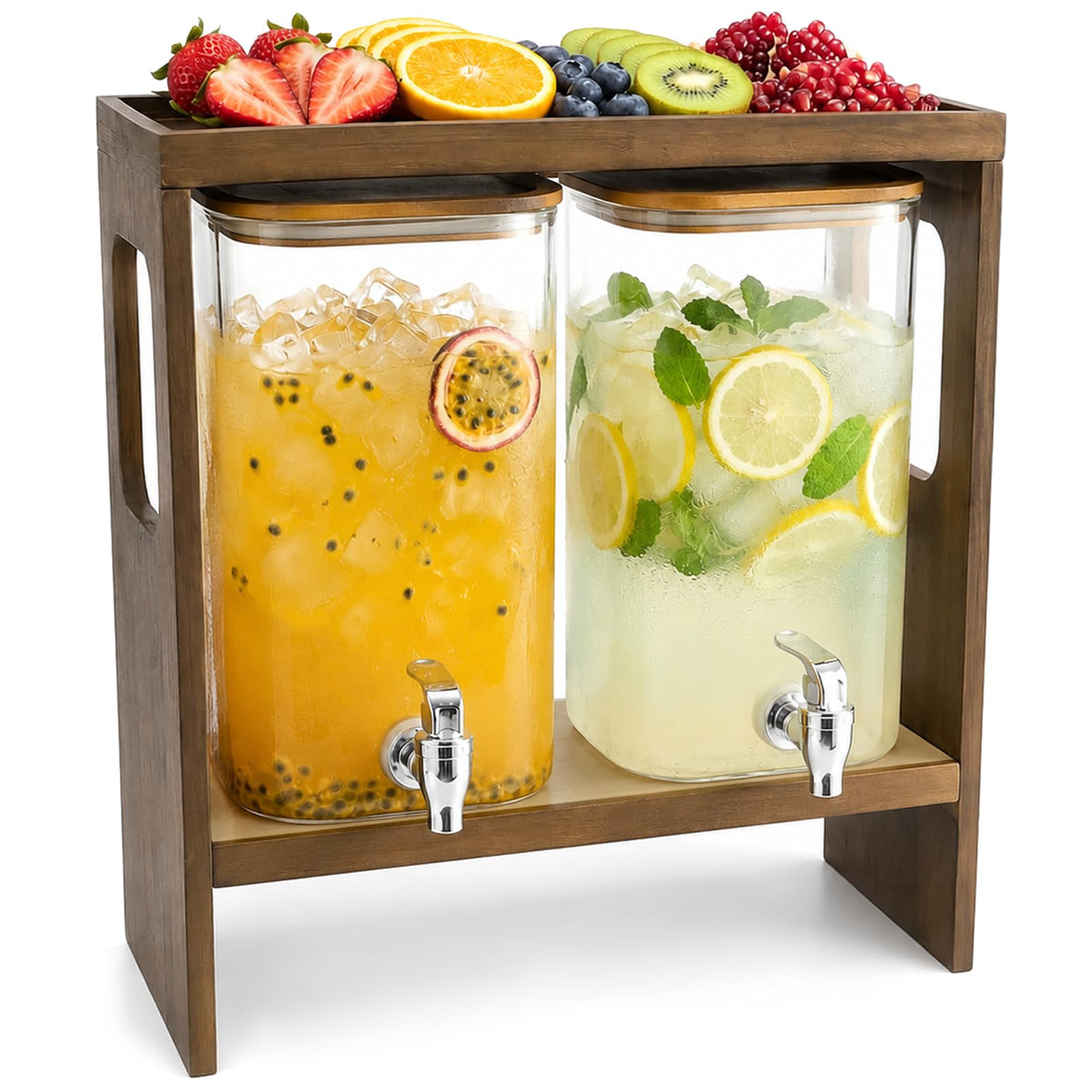 2 PCS 1.2 Gallon Glass Drink Dispenser with Stand and Serving Tray R8411