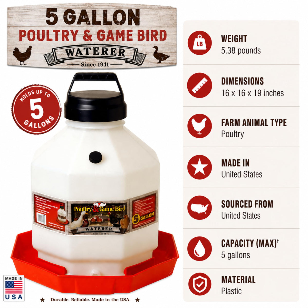 5 Gallon Translucent Plastic Poultry Waterer S999