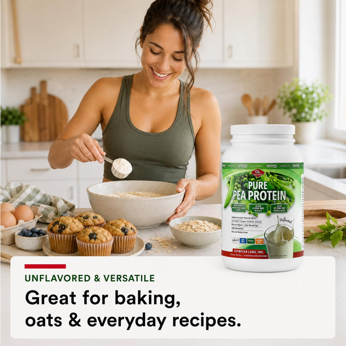 Plant Based Pea Protein Powder, Unflavored, 2 Pound R949