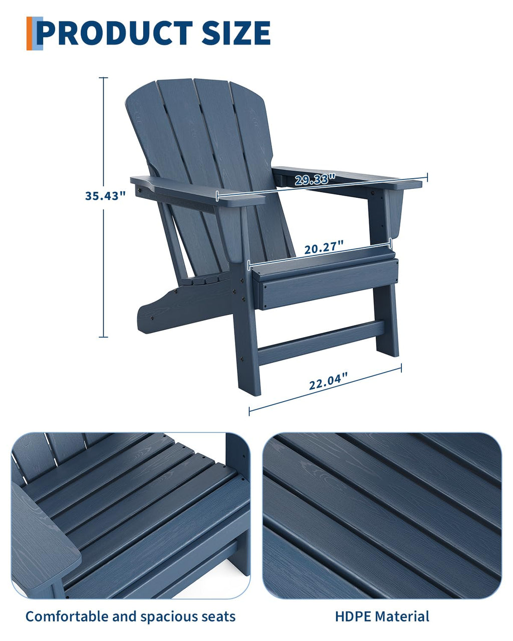 Oversize Navy Blue HDPE Plastic Adirondack Chair Z409
