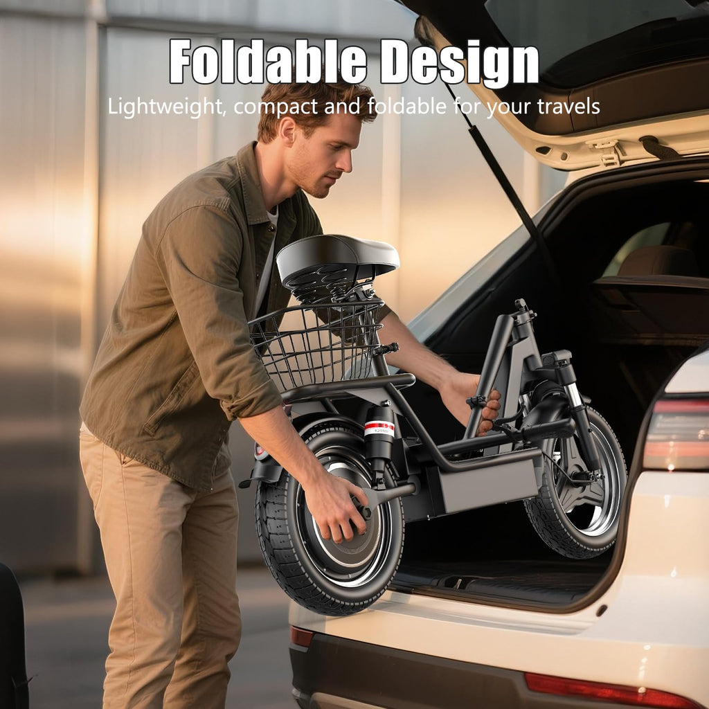 Electric Scooter with Seat, 25 MPH, 350W Motor, 15.5 Miles Range, 48V Battery, 14" Foldable O39349