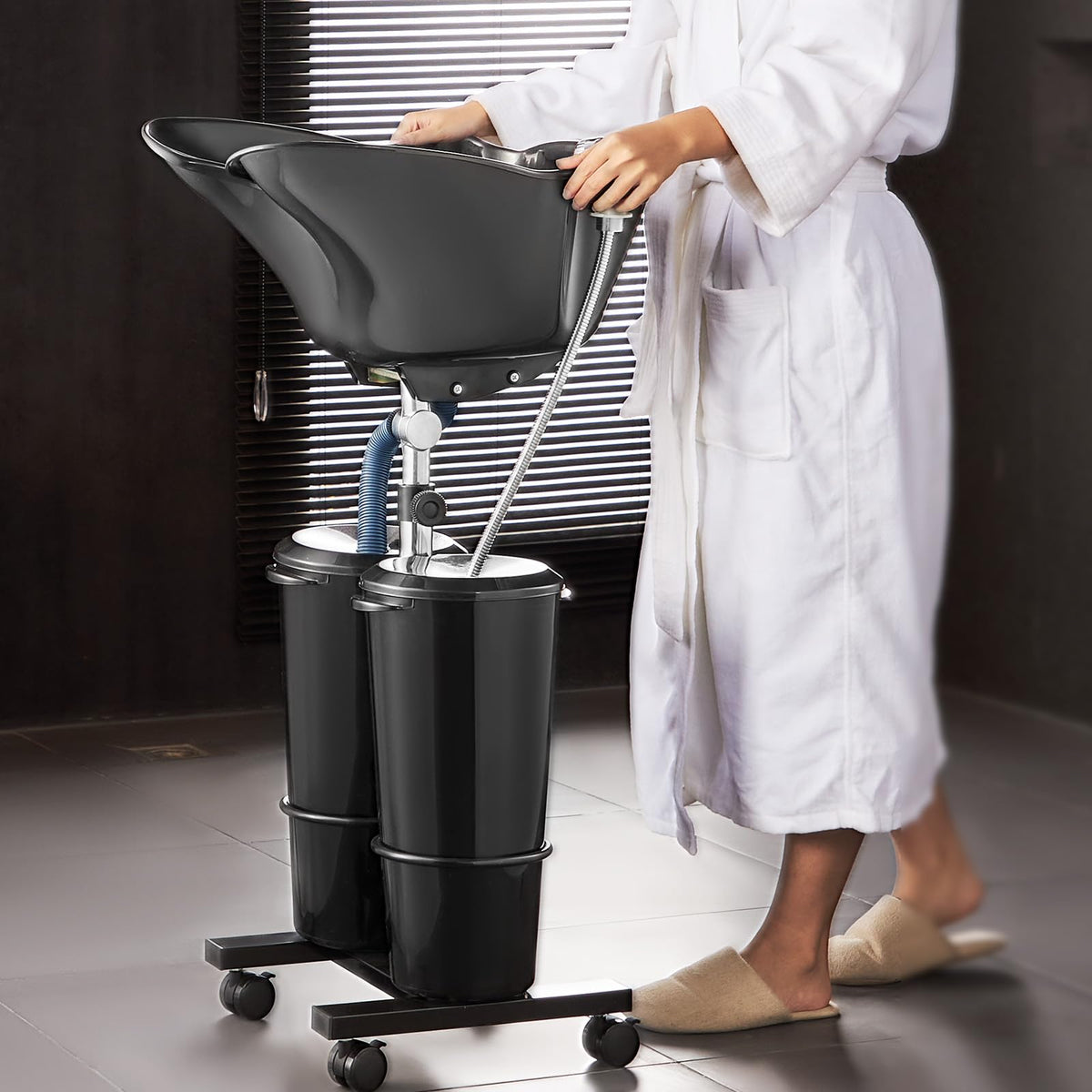 Portable Shampoo Bowl with Electric Pump, 2 Buckets, Black A679469