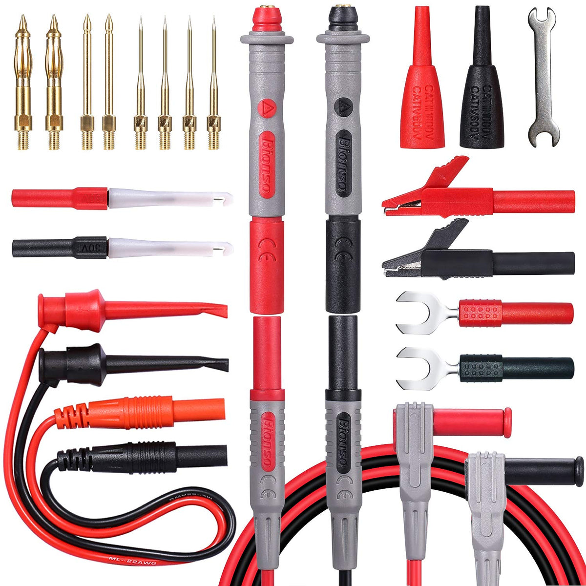 25-Piece Multimeter Leads Kit with Probes, Alligator Clips, Test Hooks and Back Probe Pins P93240