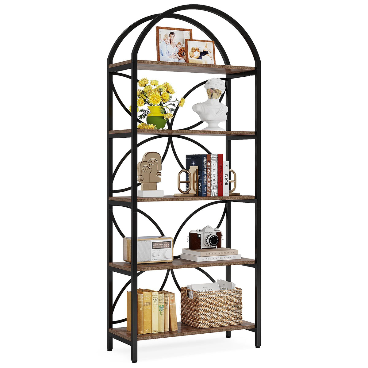 75 Inch Tall Arched 5-Tier Bookshelf H491968