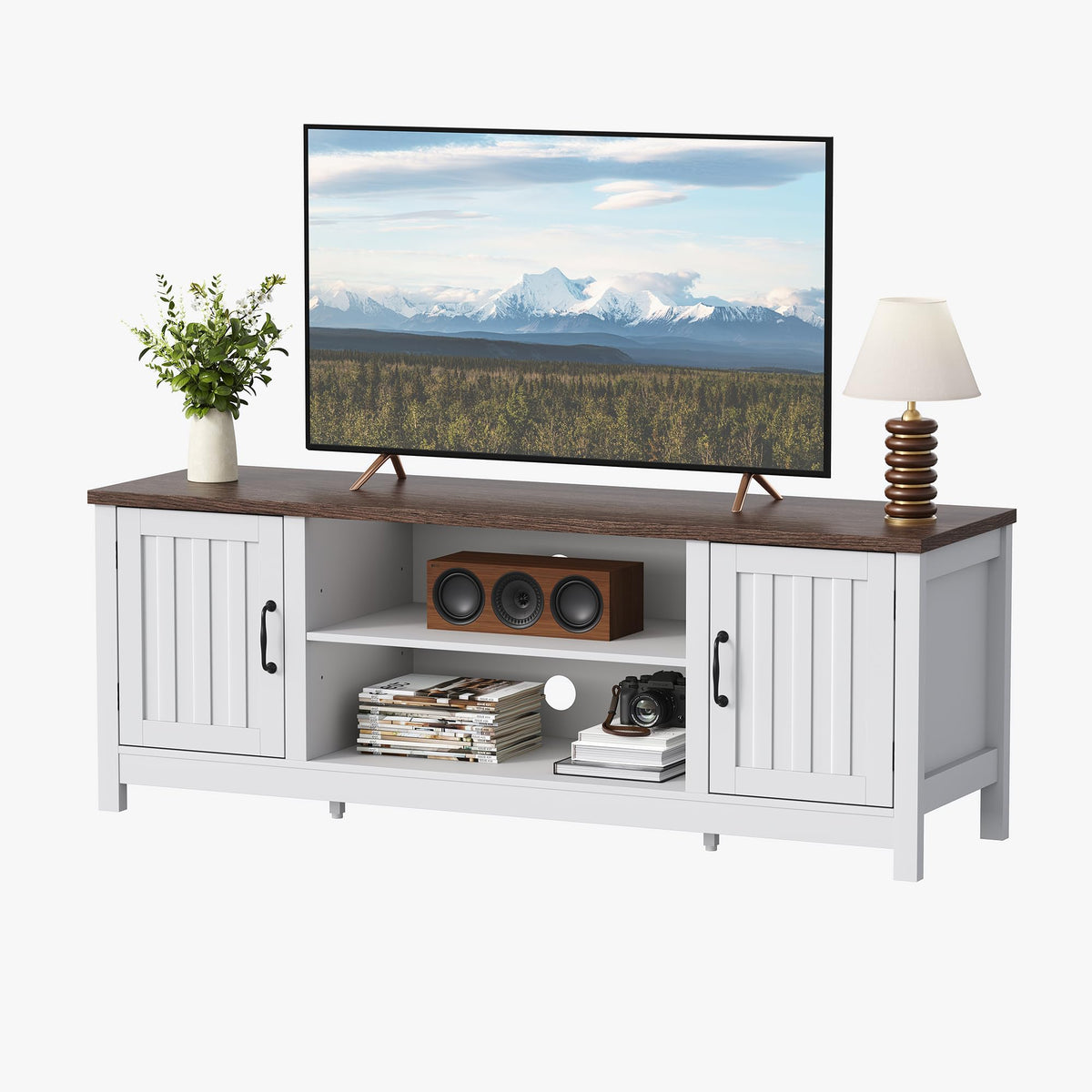 54" TV Stand with Storage Cabinet and Open Shelves P2555